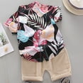 thumbnail image 1 of Spazoro Toddler Kids Boys Girls Outfit Shirts Sets, Short Sleeve Summer 2025 2-Piece Printed Casual Shorts Set Black Size 2 T, 1 of 3