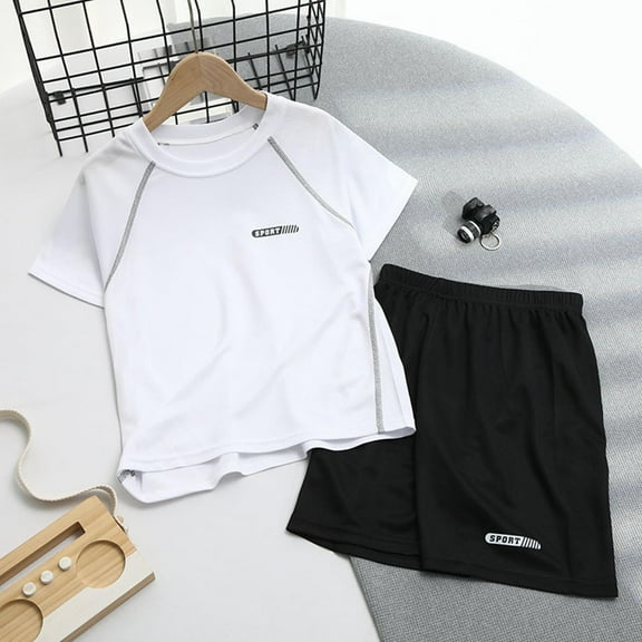 Spazoro Toddler Kids Boys Girls Outfit Shirts Sets, Short Sleeve Summer 2025 2-Piece Printed Casual Shorts Set White Size 3 T