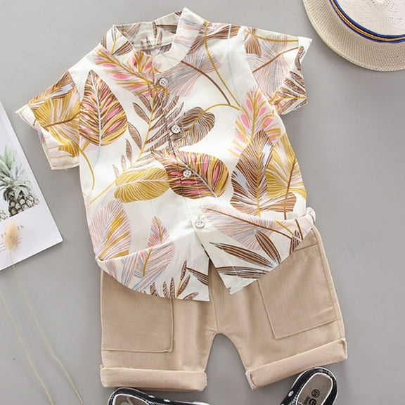 Spazoro Toddler Kids Boys Girls Outfit Shirts Sets, Summer 2025 Printed Short Sleeve 2-Piece Casual Shorts Set Yellow Size 7 T