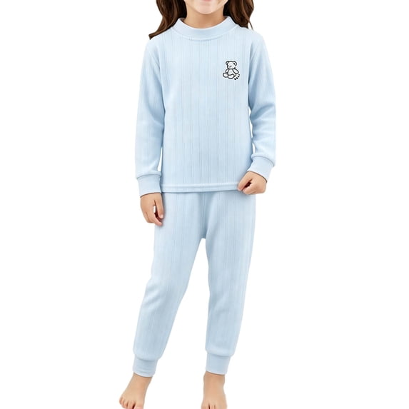 Spazoro Toddler Kids Girls 2PC 100% Cotton Ouifit Sets, Fall Winter Bear Print Soft & Comfy Long Sleeve Casual Shirts and Pants for Loungewear Blue Size 9-10