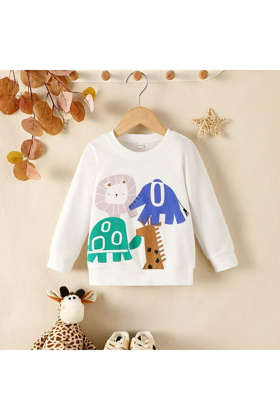 Toddler Kids Girls Boys Sweatshirts, Animal Print Crew Neck Long Sleeve Fall Winter Tops for Childs Girls Boys White Size 2 T