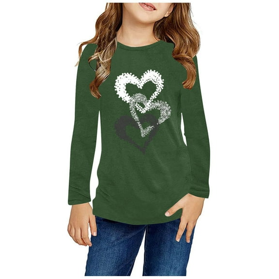 Spazoro Toddler Kids Girls Boys Sweatshirts, Crew Neck Fall Winter Long Sleeve Love Print Tops for Childs Girls Boys Army Green Size 9 T