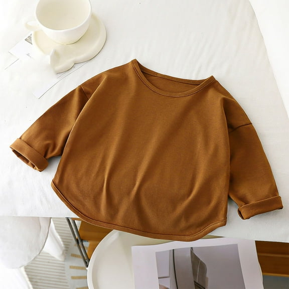 Spazoro Toddler Kids Girls Boys Sweatshirts, Crew Neck Long Sleeve Fall Winter Solid Color Tops for Childs Girls Boys Brown Size 3 T