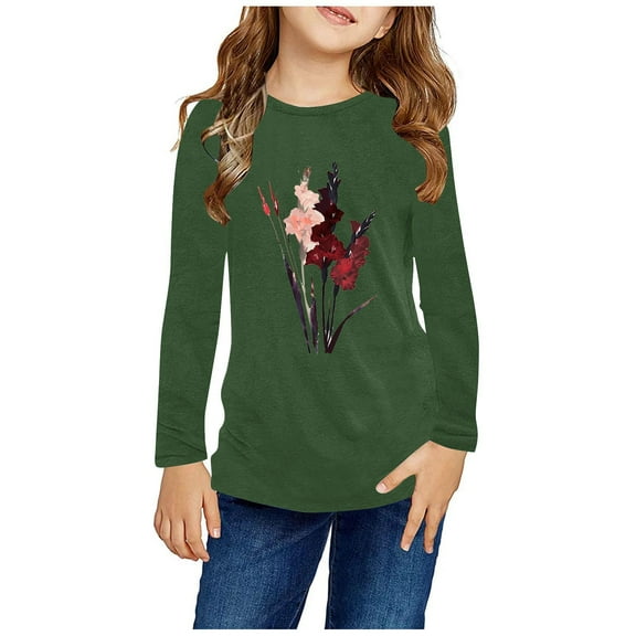 Spazoro Toddler Kids Girls Boys Sweatshirts, Crew Neck Long Sleeve Graphic Fall Winter Tops for Childs Girls Boys Army Green Size 3 T