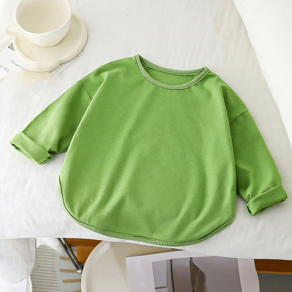 Spazoro Toddler Kids Girls Boys Sweatshirts, Crew Neck Solid Color Fall Winter Long Sleeve Tops for Childs Girls Boys Green Size 4 T