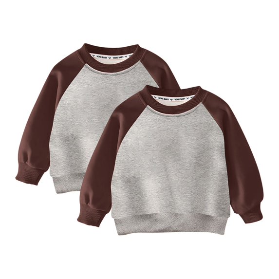 Spazoro Toddler Kids Girls Boys Sweatshirts, Fall Winter Crew Neck Solid Color Long Sleeve Tops for Childs Girls Boys Brown Size 1-2T