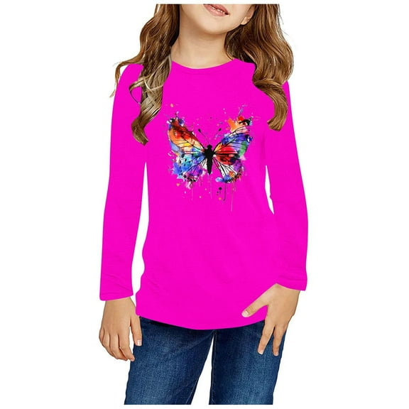 Spazoro Toddler Kids Girls Boys Sweatshirts, Fall Winter Graphic Crew Neck Long Sleeve Tops for Childs Girls Boys Hot Pink Size 4 T