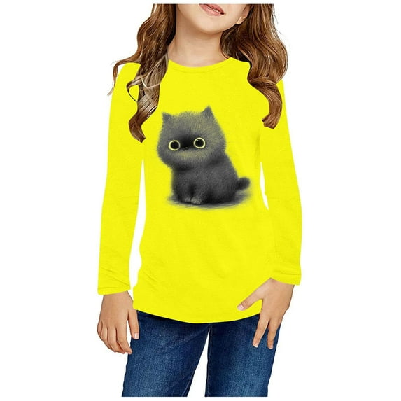 Spazoro Toddler Kids Girls Boys Sweatshirts, Fall Winter Long Sleeve Graphic Crew Neck Tops for Childs Girls Boys Yellow Size 11 T