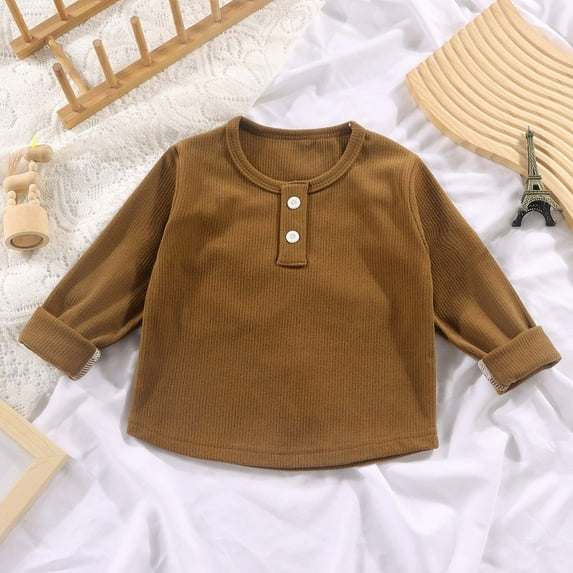 Spazoro Toddler Kids Girls Boys Sweatshirts, Fall Winter Long Sleeve Solid Color Crew Neck Tops for Childs Girls Boys Coffee Size 9-10T