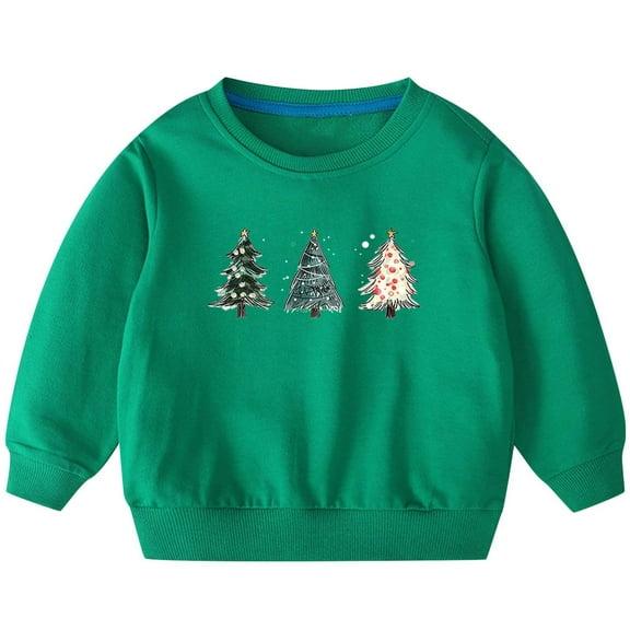Spazoro Toddler Kids Girls Boys Sweatshirts, Graphic Long Sleeve Crew Neck Fall Winter Tops for Childs Girls Boys Green Size 2-3 T