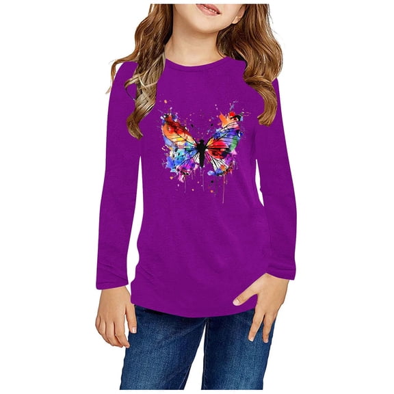 Spazoro Toddler Kids Girls Boys Sweatshirts, Long Sleeve Crew Neck Fall Winter Graphic Tops for Childs Girls Boys Purple Size 3 T