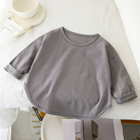 Spazoro Toddler Kids Girls Boys Sweatshirts, Long Sleeve Crew Neck Fall Winter Solid Color Tops for Childs Girls Boys Gray Size 6 Months