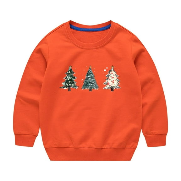 Spazoro Toddler Kids Girls Boys Sweatshirts, Long Sleeve Fall Winter Crew Neck Graphic Tops for Childs Girls Boys Orange Size 4-5 T