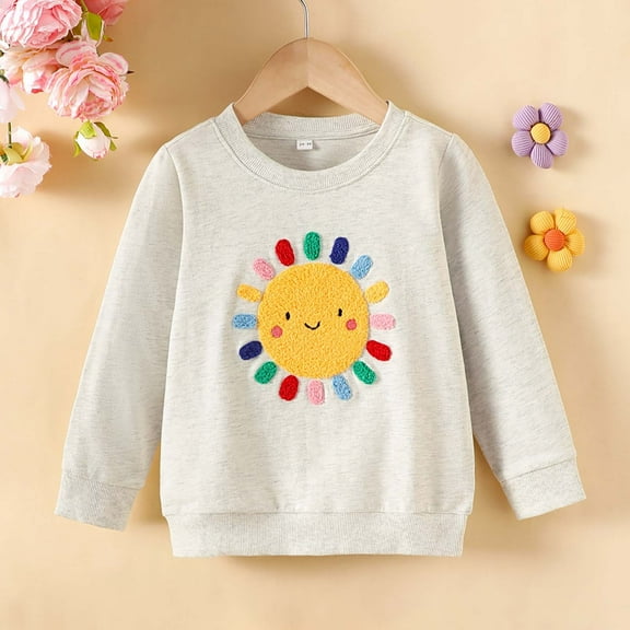 Spazoro Toddler Kids Girls Boys Sweatshirts, Long Sleeve Sun Print Crew Neck Fall Winter Tops for Childs Girls Boys Gray Size 3 T