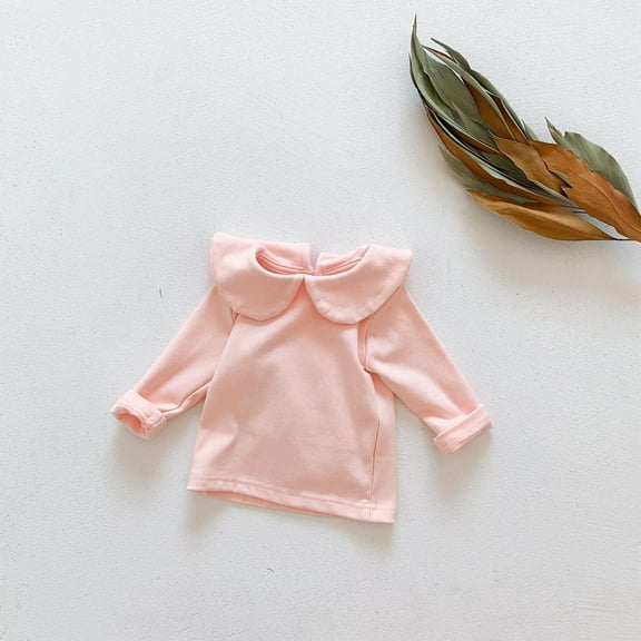 Spazoro Toddler Kids Girls Boys Sweatshirts, Solid Color Fall Winter Long Sleeve Crew Neck Tops for Childs Girls Boys Pink Size 0 Months