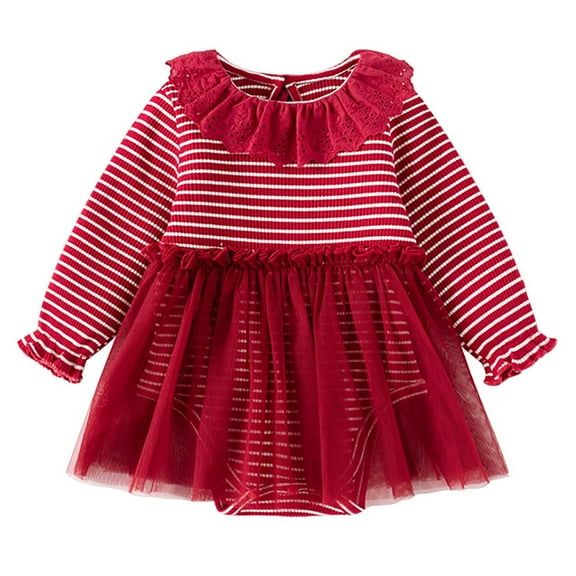 Spazoro Toddler Kids Girls Dress, Causal Fall Winter Solid Color Long Sleeve Dresses for Girls Red Size 1Months