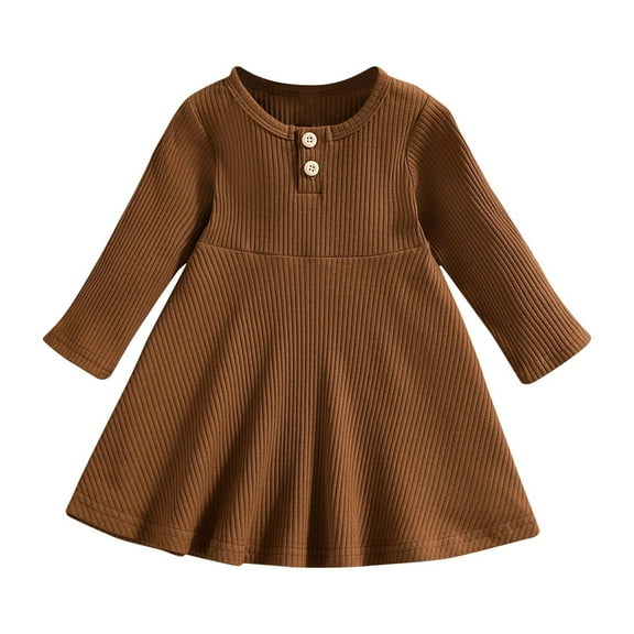 Spazoro Toddler Kids Girls Dress, Long Sleeve Solid Color Causal Fall Winter Dresses for Girls Brown Size 3-4 T