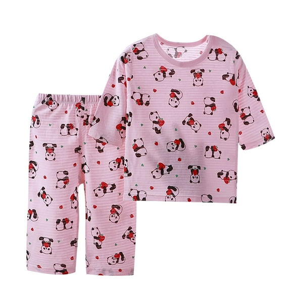 Spazoro Toddler to Big Girls Pajamas Set, Cotton 2-Piece Sleepwear Thin Lightweight Long Sleeve Shirts and Pants Outfit Pjs Set Pink Size 7 T