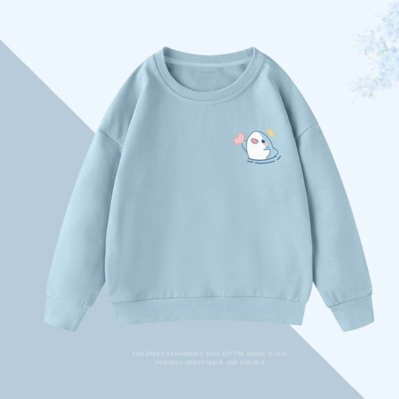 Spazoro Toddler to Big Girls Sweatshirts, Soft & Warm Crew Neck Cute Print Long Sleeve Casual Pullover Tops for Girls Light Blue Size 1-2T