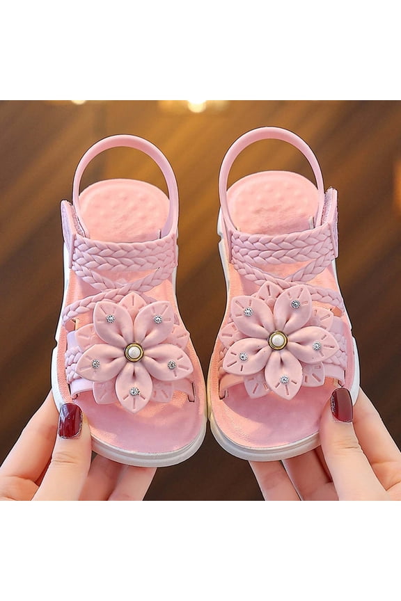 Toddler to Little Girls Sandals Shoes, Open Toe Non-Slip Rubber Sole Flower Summer Slingback Princess Sandals Pink Size 8.5