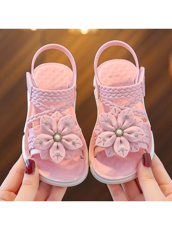 Toddler to Little Girls Sandals Shoes, Rubber Sole Flower Open Toe Non-Slip Summer Slingback Princess Sandals Pink Size 9