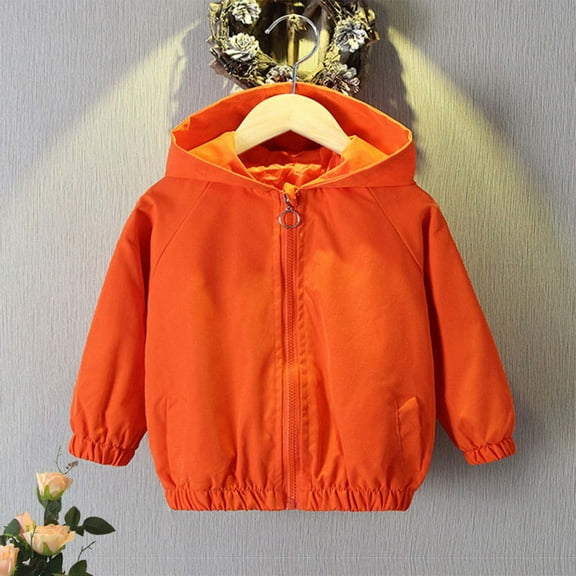 Spazoro Toddlers Girls Outwear Jackets, Hooded Cute Casual Warm Winter Coats for Girls Orange Size 100 18 Months