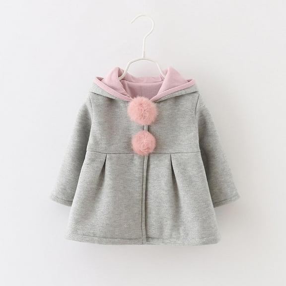 Spazoro Toddlers Girls Outwear Jackets, Warm Cute Hooded Casual Winter Coats for Girls Gray Size 9 Months