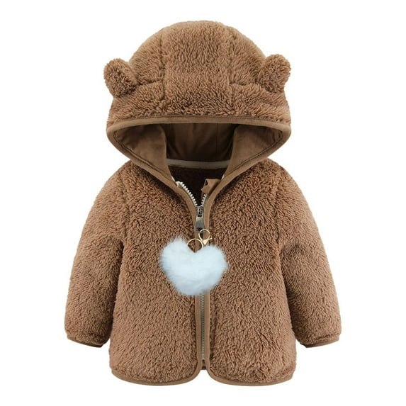 Spazoro Toddlers Girls Outwear Jackets, Winter Cute Casual Warm Hooded Coats for Girls Brown Size 12 Months