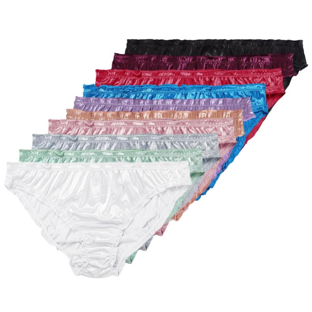 Fashion 10PCS/Set Women's Panties Solid Seamless Underwear Plus Size  Comfortable Briefs Silk Satin Lingerie Health Underpants(#Set 16)