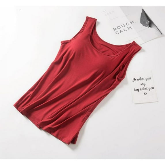 Spdoo Classic Tank Tops With Shelf Bra For Women Stretch Tanks Wide Strap Undershirts O Neck Spaghetti Strap Tank Tops Sleeveless Shirts With Cotton Chest Pad