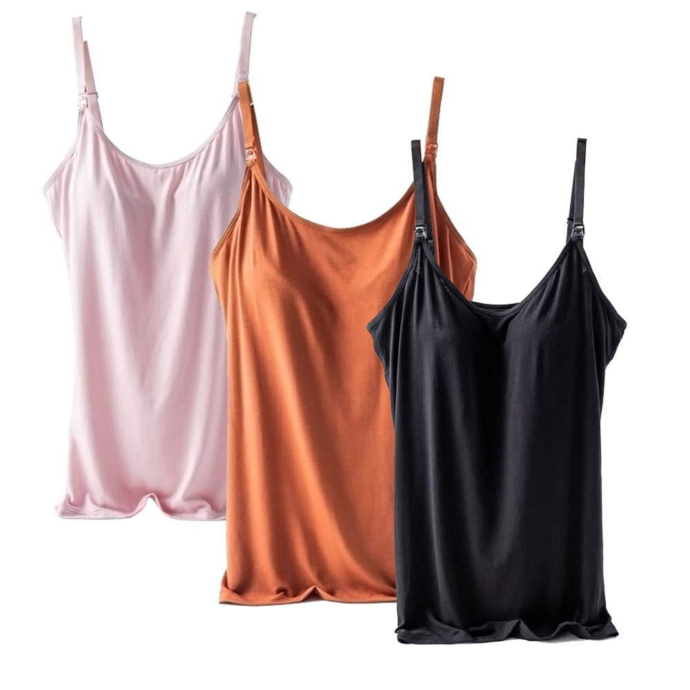 Women's Maternity Nursing Tank Tops with Built in Padded Bra Sleeveless  Camisole for Breastfeeding with Adjustable Shoulder Straps