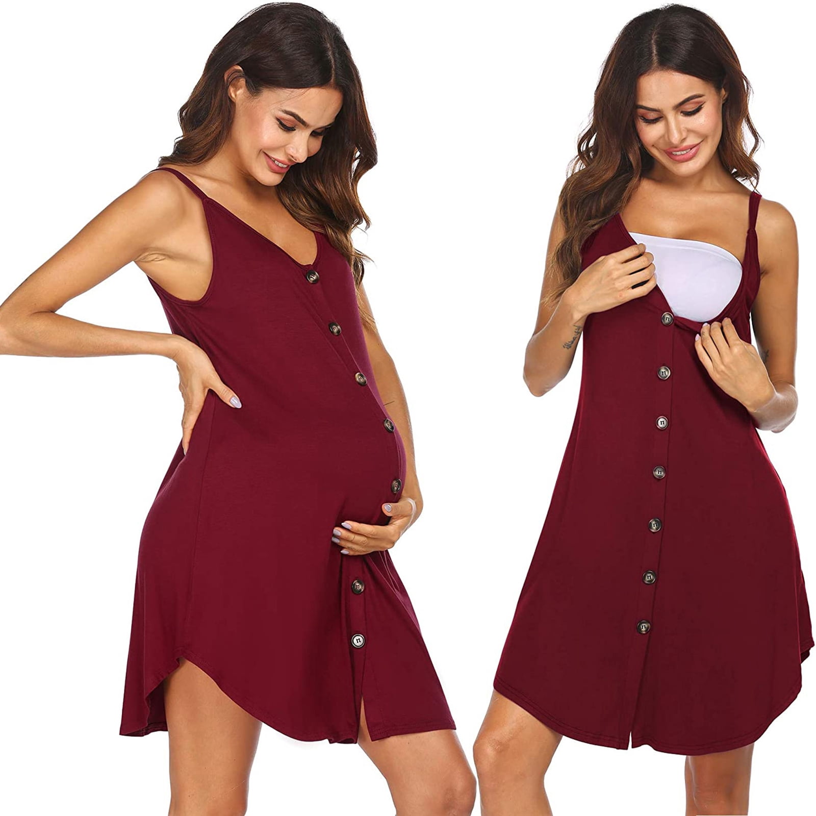 Spdoo Nursing Nightgown Women's Maternity Dress Button Down Nightdress Sleeveless Breastfeeding