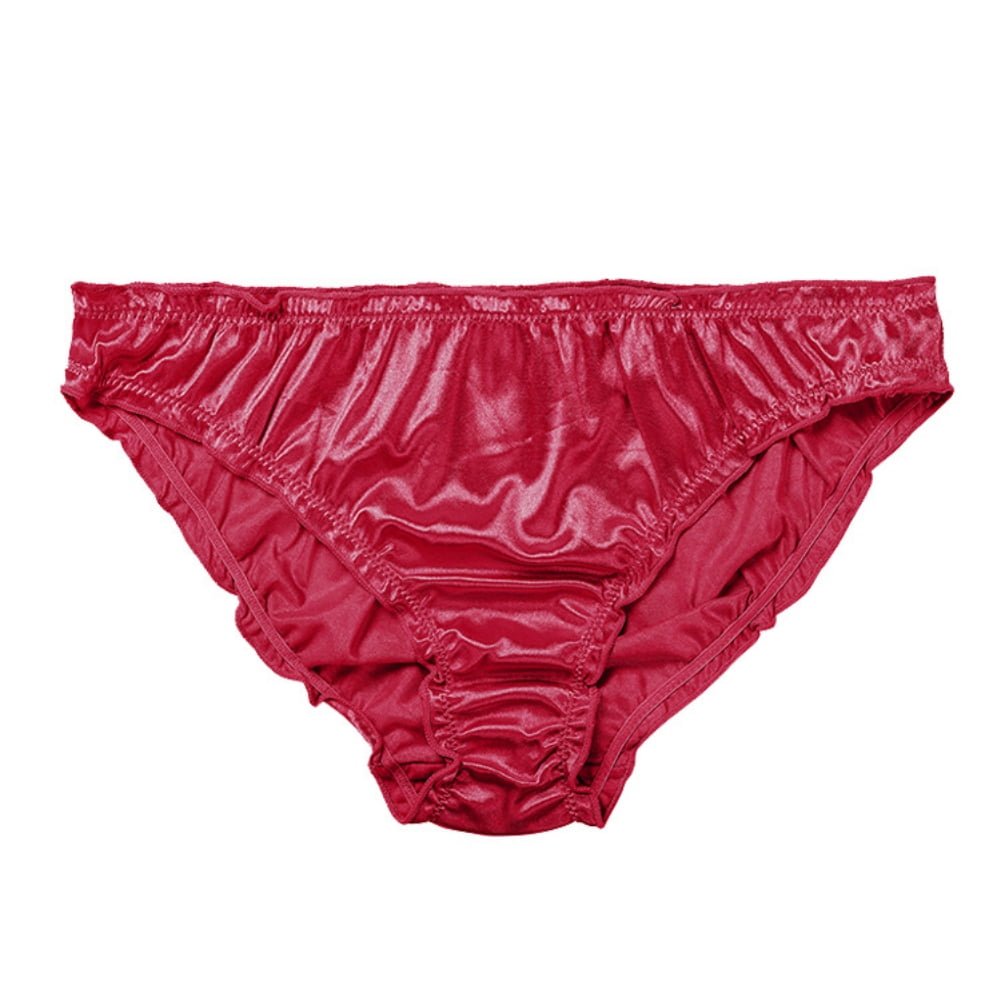 Spdoo Women's Frill Trim Satin Underwear Low-Waist Bikini Briefs