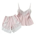 thumbnail image 1 of Spdoo Sleepwear Womens Sexy Lingerie Satin Pajamas Cami Shorts Set Nightwear V Neck Lace Trim Cami Tops Shorts Two Piece PJ Set,Pink S, 1 of 6