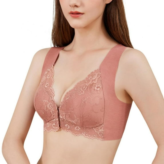 Spdoo Women Plus Size Lace Bra Coffee Front Closure Padded Push up Bra