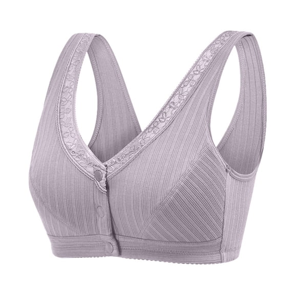 Spdoo Women's Plus Size Front Closure Cotton Bra Easy On Front Close Wirefree Bra Everyday Wear Gray