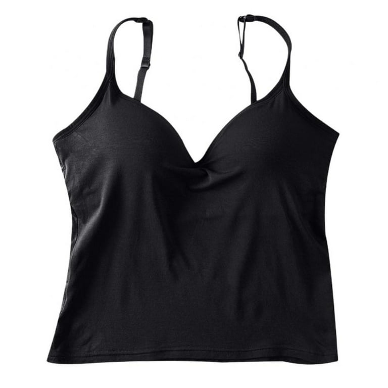Spdoo Women's V-Neck Camisole, Spaghetti Strap Tank Tops with Built in  Shelf Bra, Black, XL