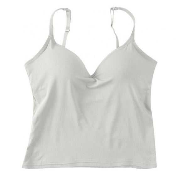 Spdoo Women's V-Neck Camisole, Spaghetti Strap Tank Tops with Built in Shelf Bra, Gray, 2XL