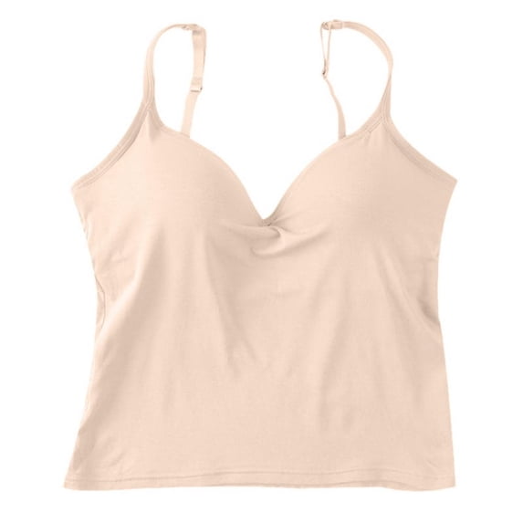 Spdoo Women's V-Neck Camisole, Spaghetti Strap Tank Tops with Built in Shelf Bra, Skin, L