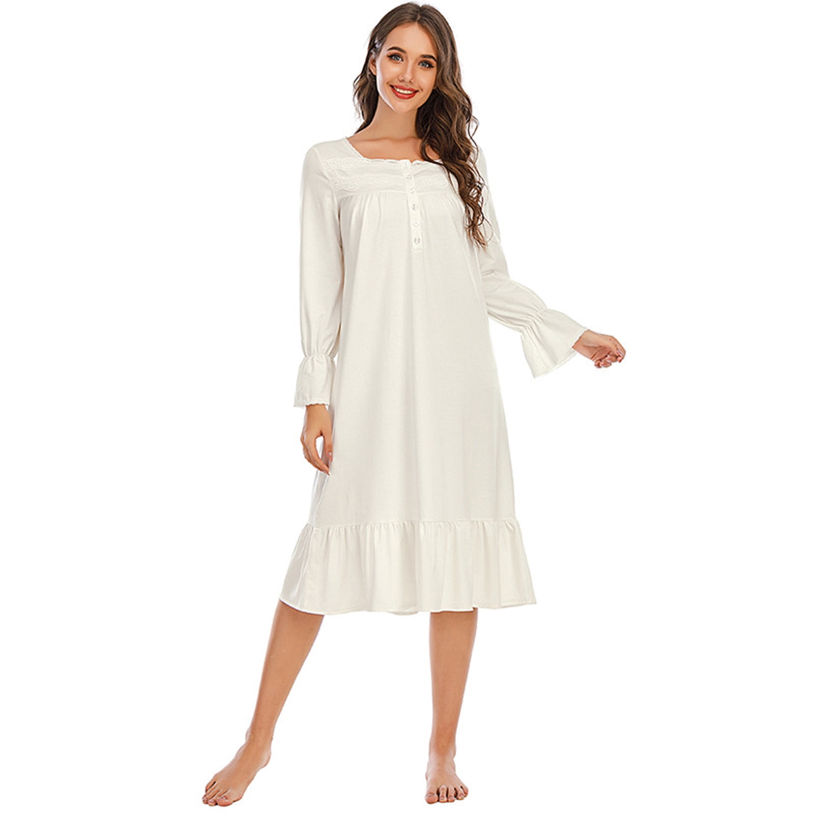 Spdoo Women's Vintage Victorian Nightgown Long Sleeve Sheer Sleepwear  Pajamas Nightwear Lounge Dress - Walmart.com