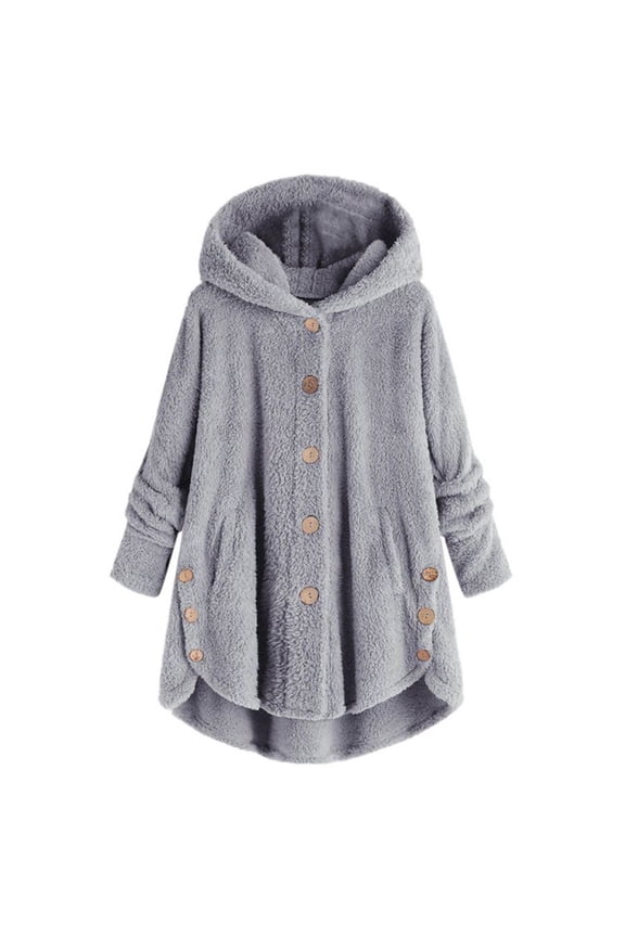 Womens Fuzzy Fleece Open Front Hooded Irregular Cardigans Long Sleeve Solid Jumper Sweater Jacket Coats Outwear with Pocket Regular & Plus Size S to 5XL