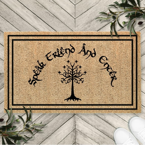Speak Friend and Enter Doormat, Funny Welcome Mat, TV Show Movie Doormat, Natural Coir Door Mat with PVC Backing