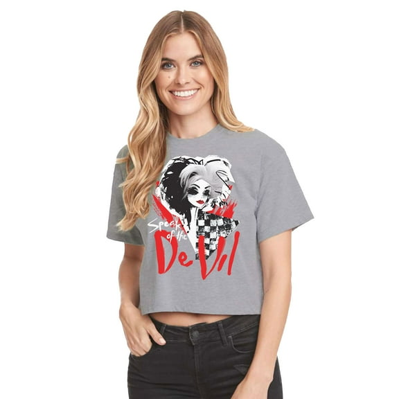 Speak Of The De Vil - Juniors Cropped Cotton Blend T-Shirt