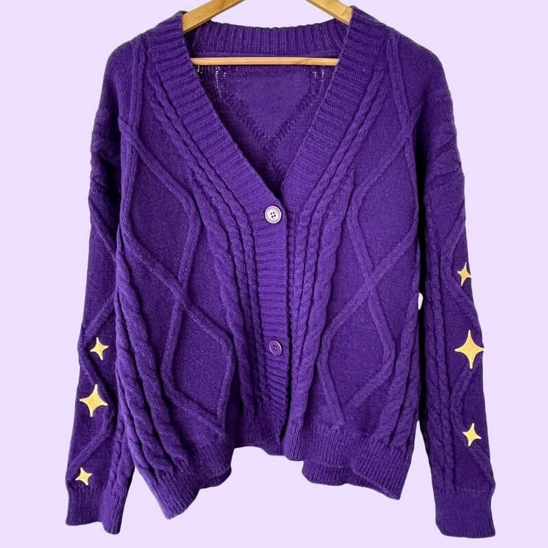 Speak Vintage Now Purple Cardigan Women Star Embroidered Speak Vintage Now Purple Cardigan Women Star Embroidered
