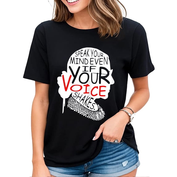 Speak Your Mind Even If Your Voice Shakes RBG Women's Rights T-Shirt Black Large