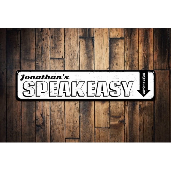Speakeasy Sign Downstairs Arrow Sign Custom Bar Name Sign Metal Bar Sign Gift Pub Decor - Decoration Signs - Size: 16 x 4 Inches
