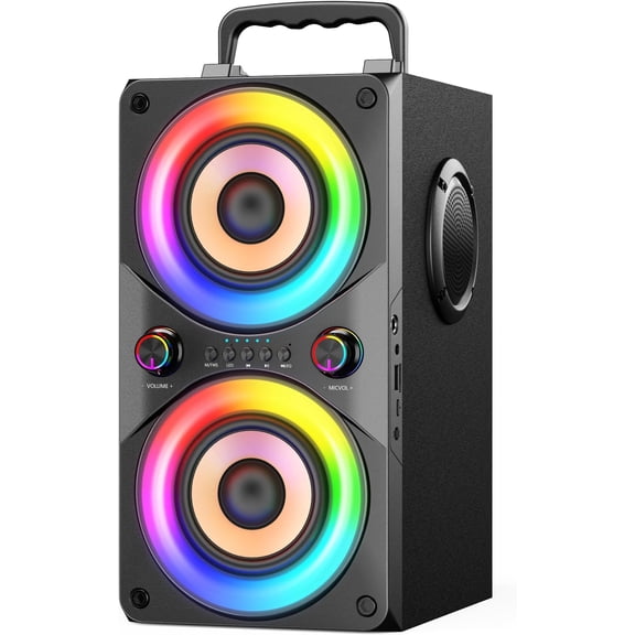 Speaker 100W Portable Big Deep Bass Loud Sound Boombox with Subwoofer TWS Lights DSP Large Wooden Speakers for Outdoor Party