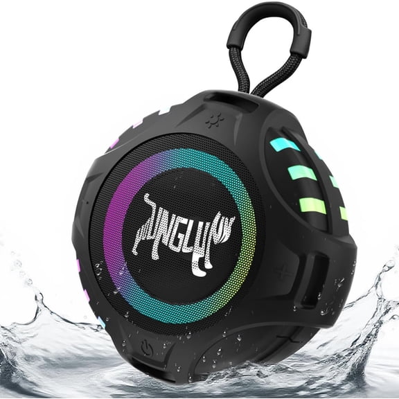 Speaker, Blue Portable Speaker with IPX6 , 2500mAh , TWS Pairing, RGB Light, Built in Mic, Support TF Card, USB, Unisex Gifts for Bathroom Party - Black