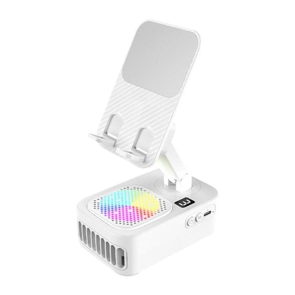 Blarkrus Portable Speaker with Fan, Dual Induction Speaker with Phone Stand, for Outdoor Mini Handheld Fan Setup and Daily, White