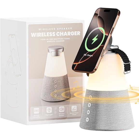 Speaker with Light, 4 in 1 15W Portable Speaker Charger, Portable Speakers with Phone Stand, Men Gifts Dimmable Night Light Speakers, Birthday Gifts for Women